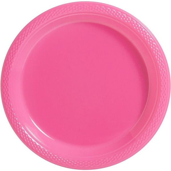 Bright Pink Plastic Plates, 7"