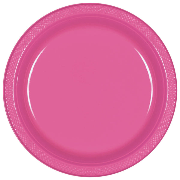 Bright Pink Plastic Plates, 9"