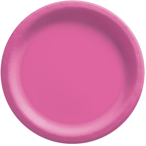 10" Round Paper Plates, 50 Count. - Bright Pink
