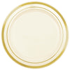 Cream Premium Plastic Round Plates With Gold Trim, 6 1/4"