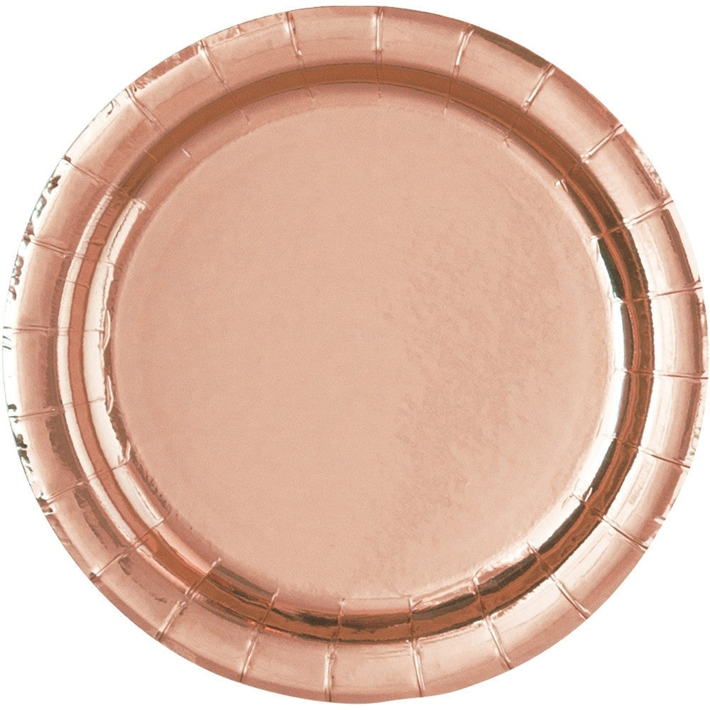 Rose Gold Foil Round 7" Dessert Plates, 8 Count - Foil Board