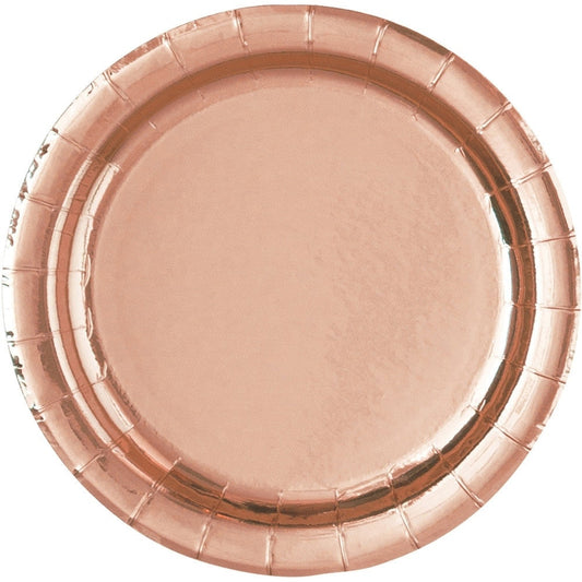 Rose Gold Foil Round 7" Dessert Plates, 8 Count - Foil Board