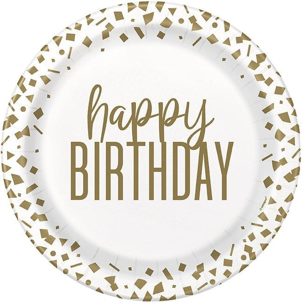 Confetti Gold Birthday Round 9" Dinner Plates, 8 Count
