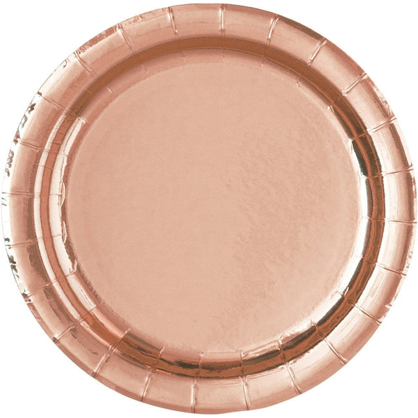 Rose Gold Foil Round 9" Dinner Plates, 8 Count - Foil Board