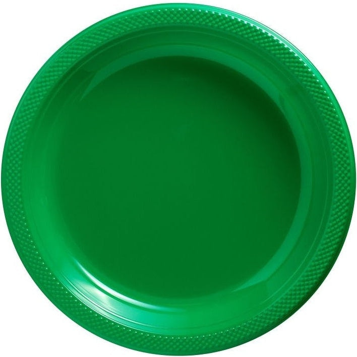 Festive Green Plastic Plates, 7"