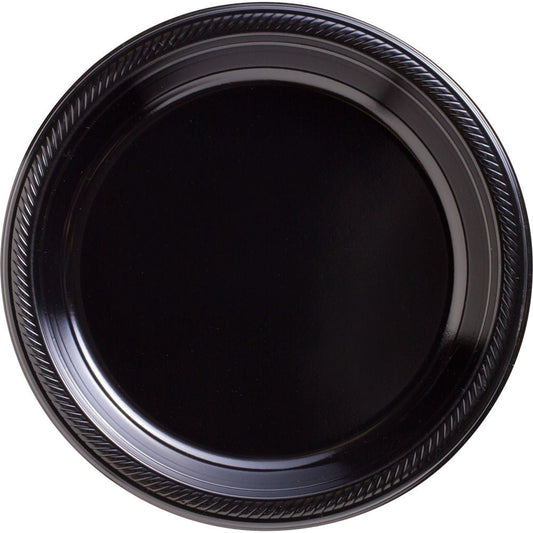 Jet Black Big Party Pack Plastic Plates, 10 1/4"