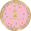1St Birthday Girl Metallic Round Plates, 7"