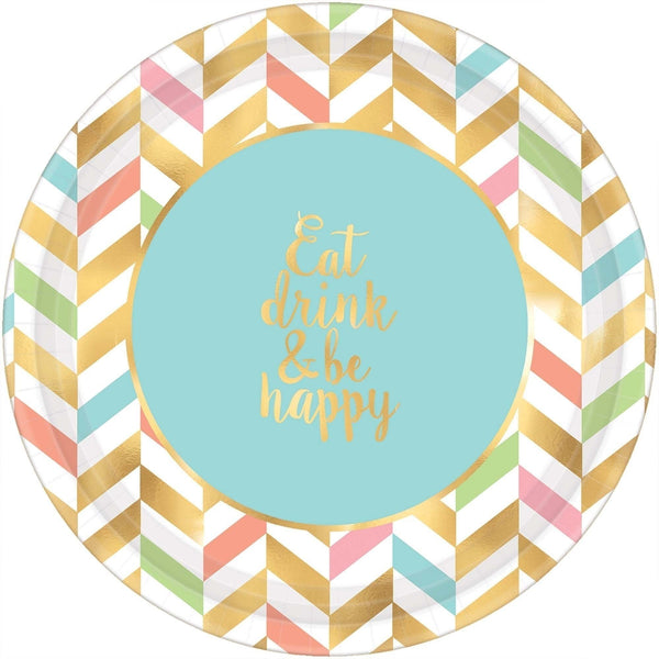 Eat, Drink & Be Happy! Metallic Round Plates, 10 1/2"