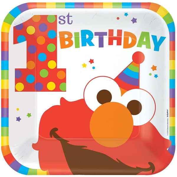 Sesame Street Elmo Turns One Square Plates, 9"