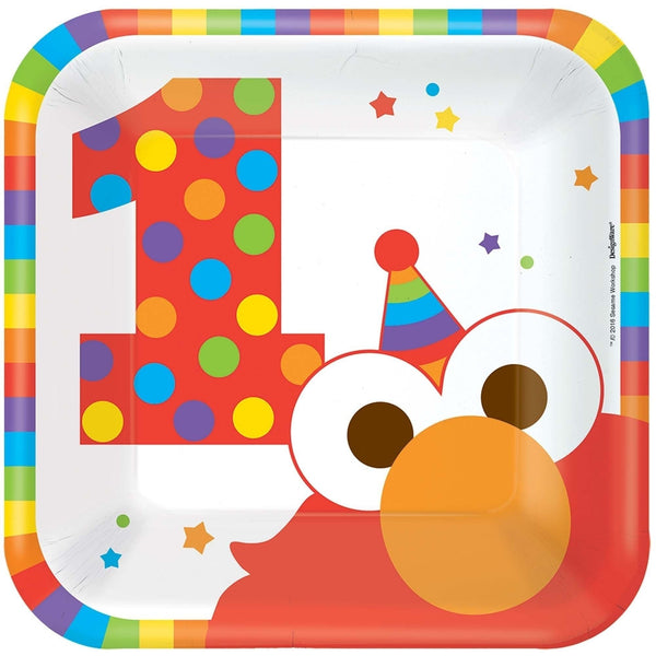 Sesame Street Elmo Turns One Square Plates, 7"
