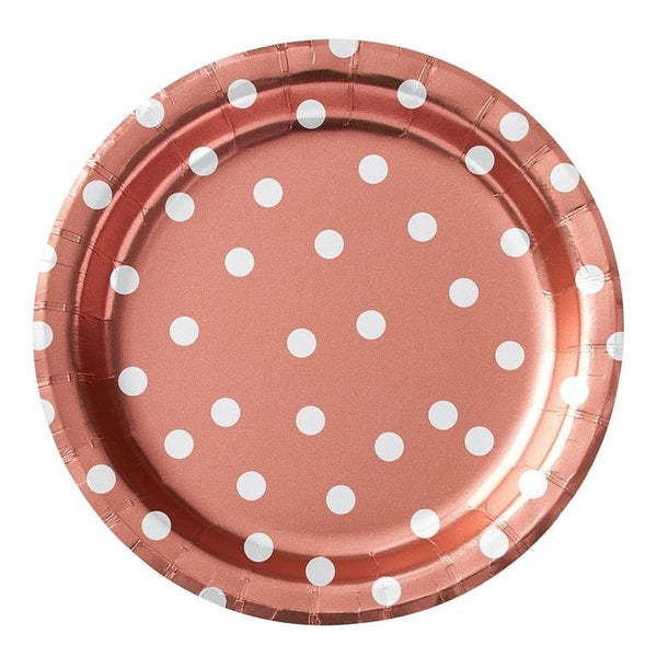 6 3/4" Round Plates Metallic Confetti Dot - Rose Gold
