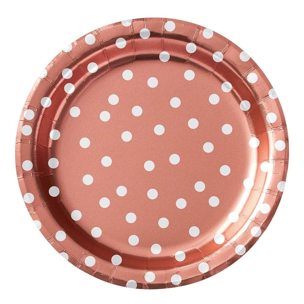 8 1/2" Round Plates Metallic Confetti Dot - Rose Gold