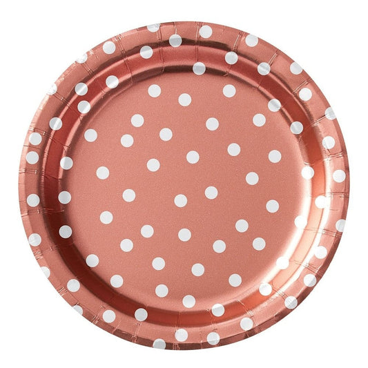 8 1/2" Round Plates Metallic Confetti Dot - Rose Gold