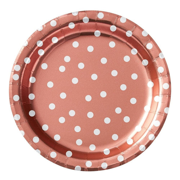 8 1/2" Round Plates Metallic Confetti Dot - Rose Gold