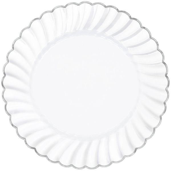 10" Scalloped Plate W/ Metal Trim - White