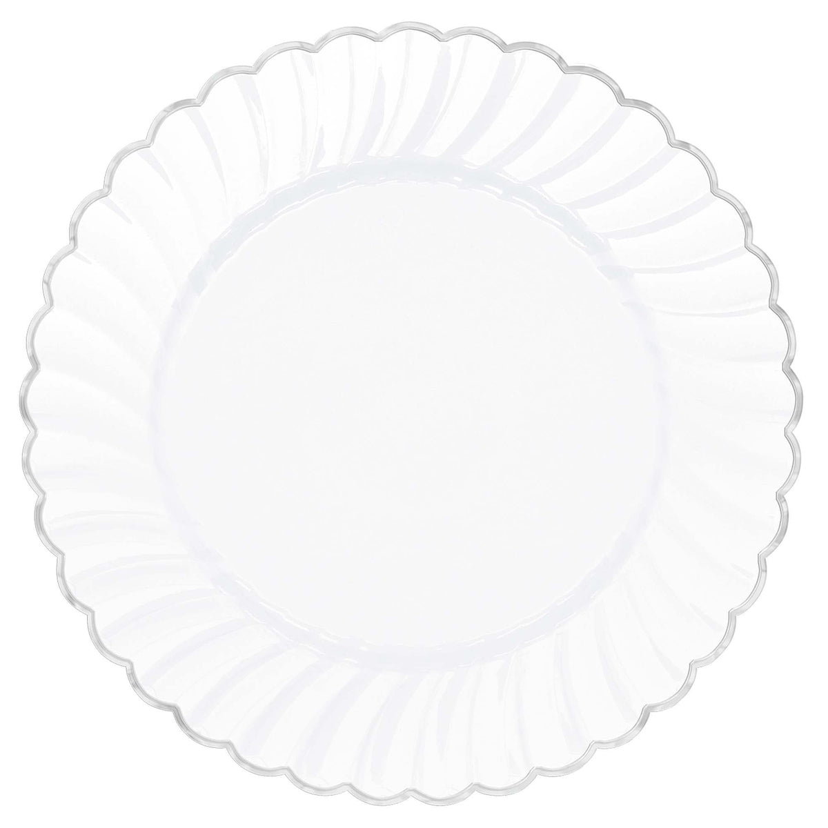 7 " Scalloped Plate W/ Metal Trim - White
