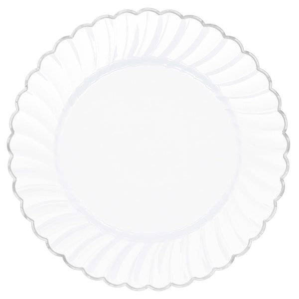 7 " Scalloped Plate W/ Metal Trim - White
