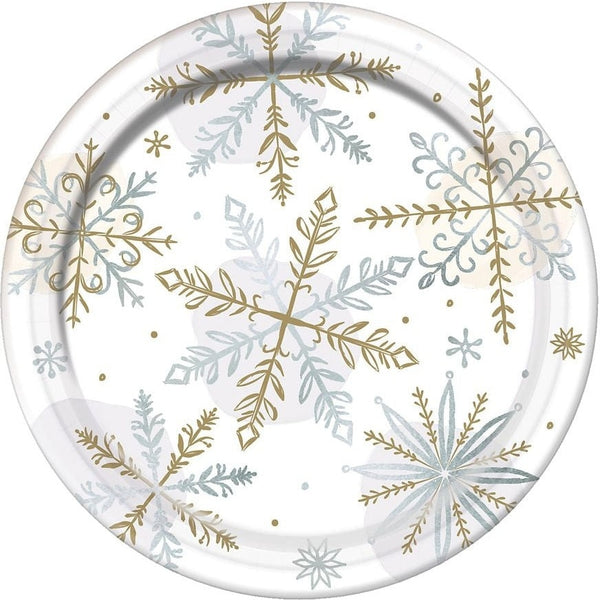 Shining Snow Round Metallic Plates, 7"