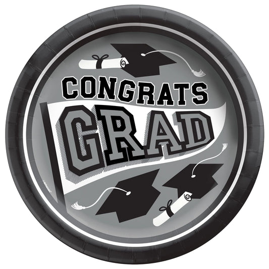 True To Your School Round Plates, 8 1/2" - Silver