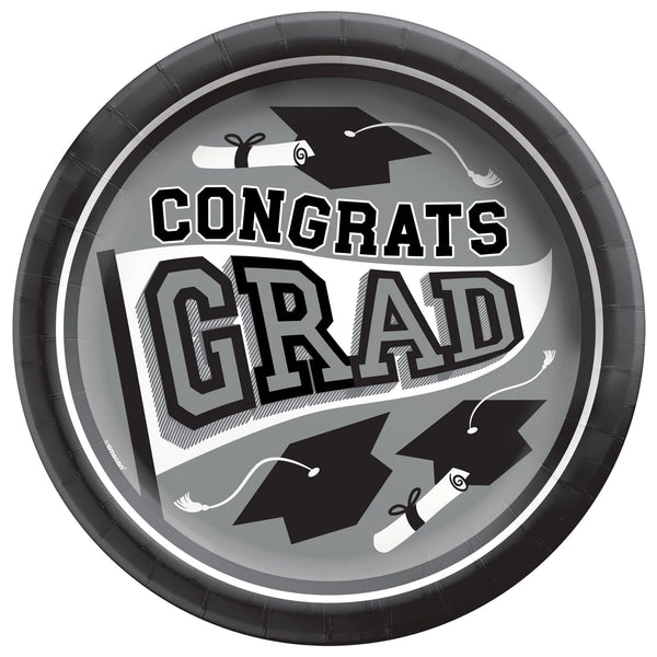 True To Your School Round Plates, 8 1/2" - Silver