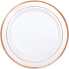 Premium Plastic White Plates W/ Rose Gold Trim, 10 1/4"