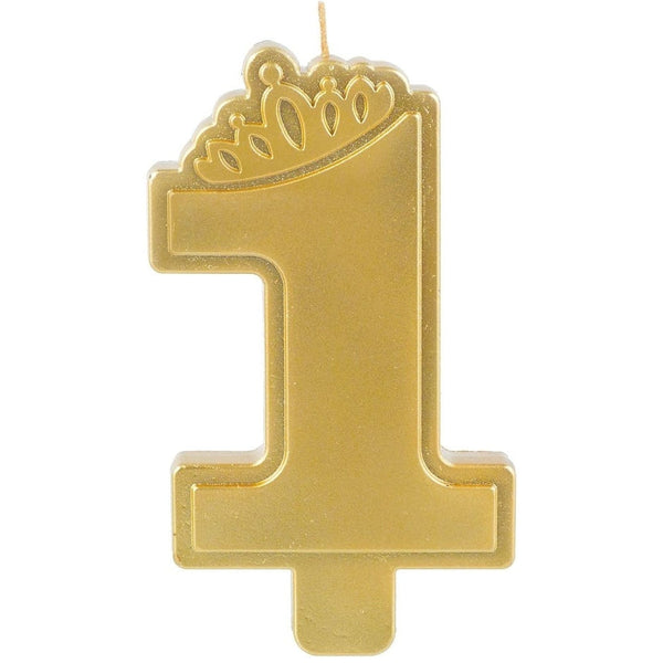 Premium 1St Birthday - Crown 1St Birthday Candle- Metallic Gold