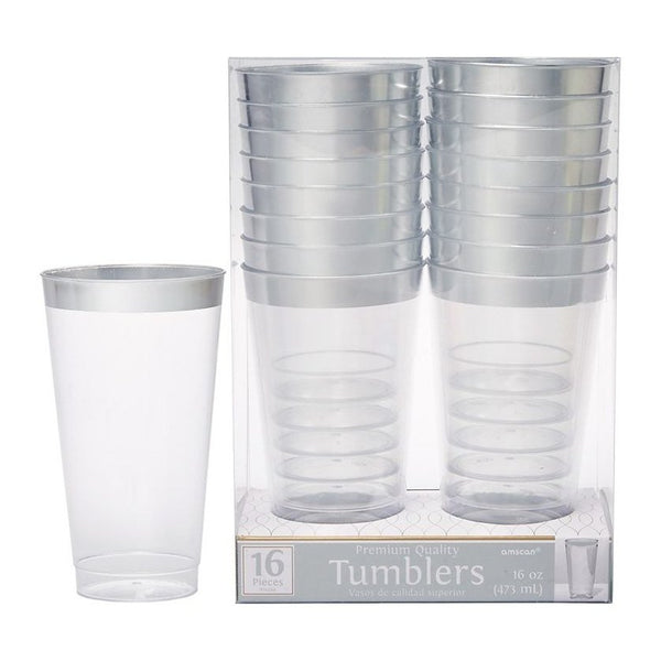 Premium Plastic Tumblers - Clear W/Silver Trim
