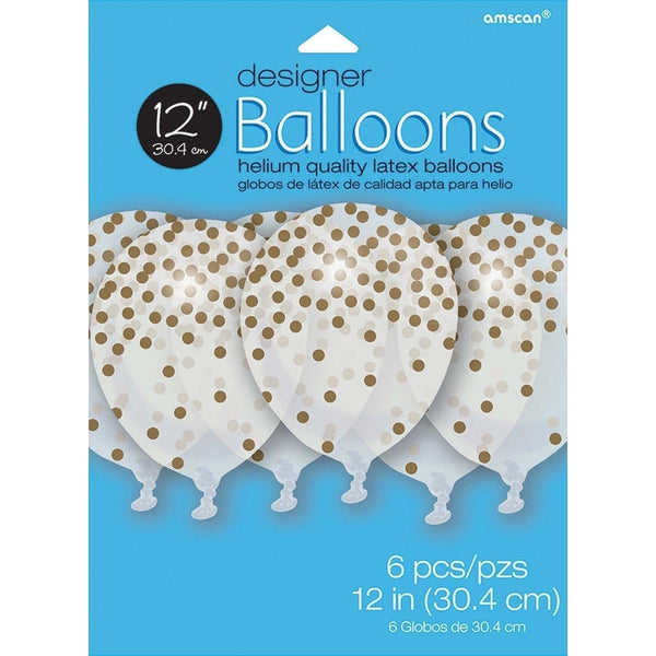 Printed Top-Heavy Confetti Latex Balloons - Gold