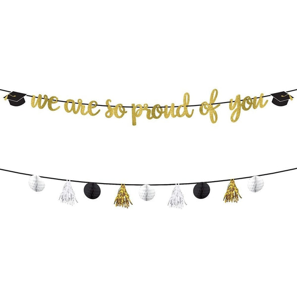 Proud Parent Letter Banner Kit - Black, Silver, Gold