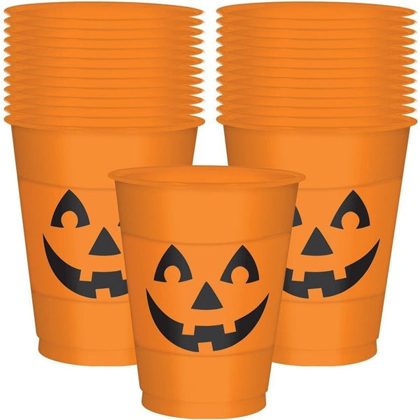 Pumpkin Plastic Cups, 16 Oz.