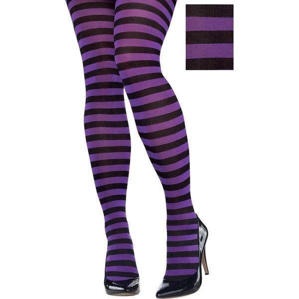 Purple/Black Striped Tights - Adult Plus