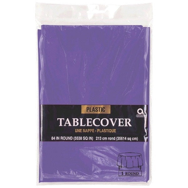 Purple Round Plastic Table Cover, 84"