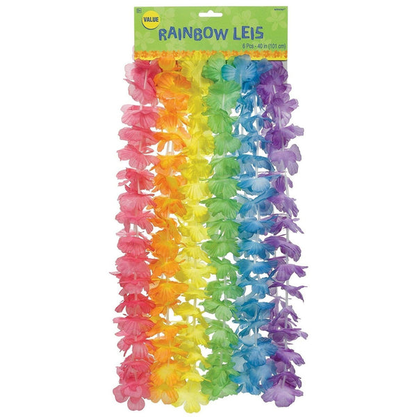Rainbow Flower Leis 6 Count