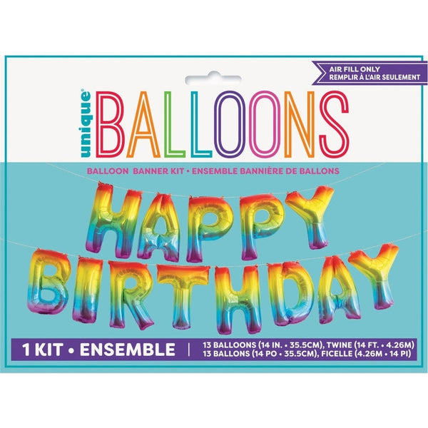 Rainbow Foil " Happy Birthday" Letter Balloon Banner Kit, 14"