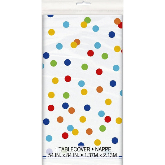 Rainbow Polka Dots ReCountangular Plastic Table Cover, 54" X 84"