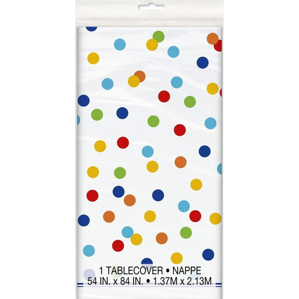 Rainbow Polka Dots ReCountangular Plastic Table Cover, 54" X 84"
