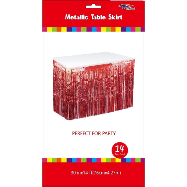 Red Metallic Fringed Table Skirt