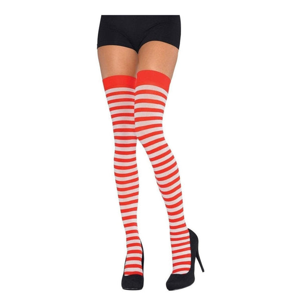 Red/White Striped Thigh Highs - Adult Standard