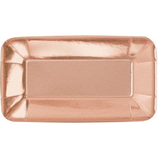 Rose Gold Foil ReCountangular 9" X 5" APPEtizer Plates, 8 Count - Foil Board