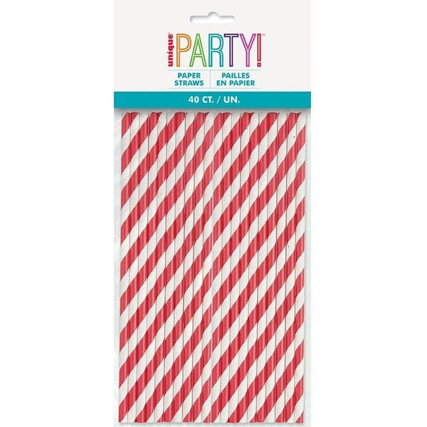 Ruby Red Striped Paper Straws, 40 Count