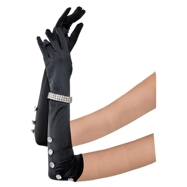 Satin Gloves With Rhinestone Bracelet