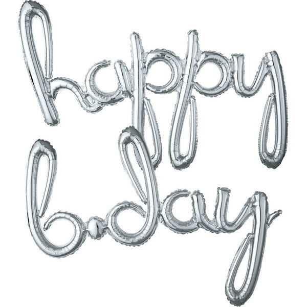 Script Happy Birthday Silver Foil Balloon