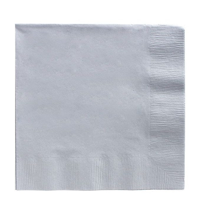 Silver 2-Ply Beverage Napkins