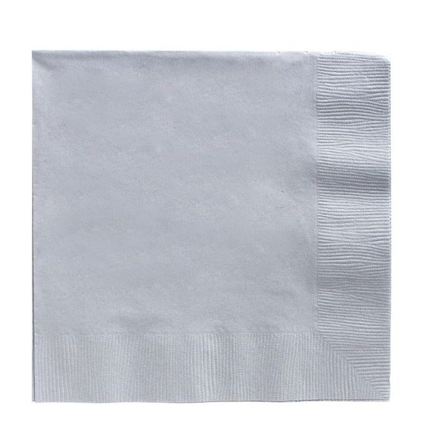 Silver 2-Ply Beverage Napkins