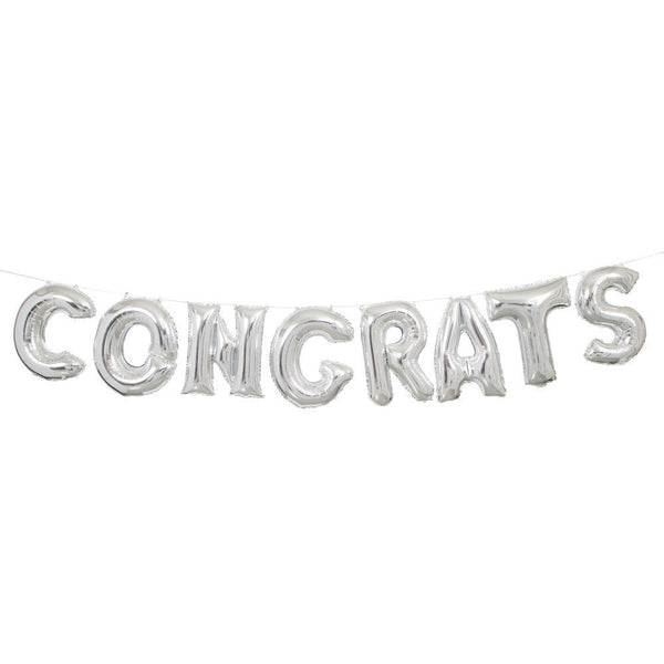 Silver Congrats Foil Letter Balloon Banner Kit, 14"