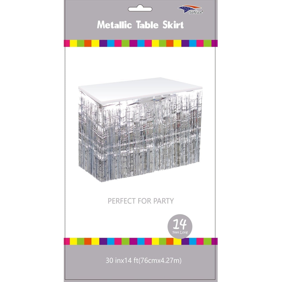 Silver Metallic Fringed Table Skirt