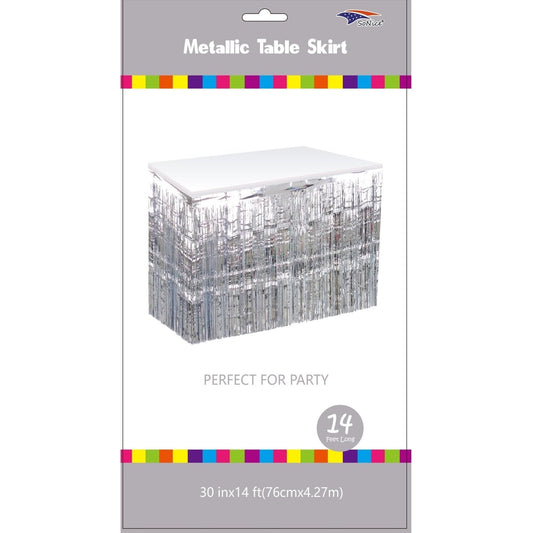 Silver Metallic Fringed Table Skirt