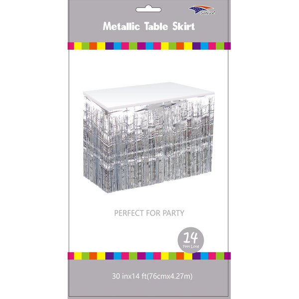 Silver Metallic Fringed Table Skirt