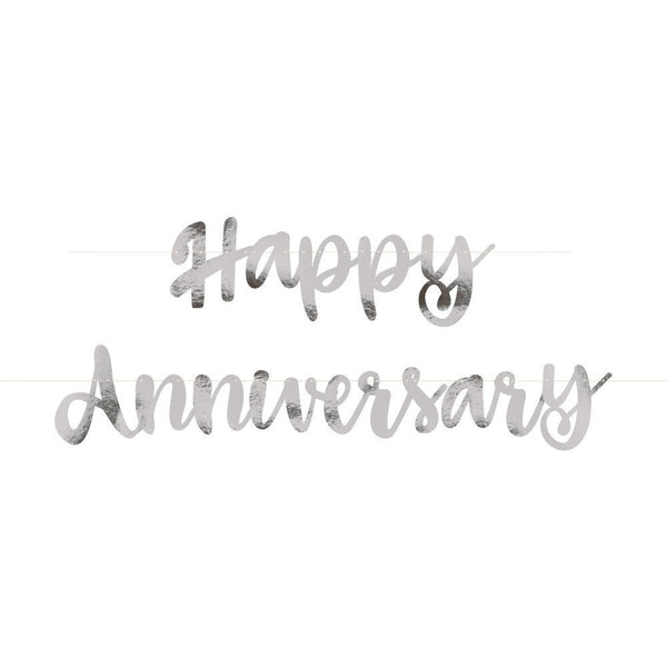 Silver Script Foil " Happy Anniversary" Banner