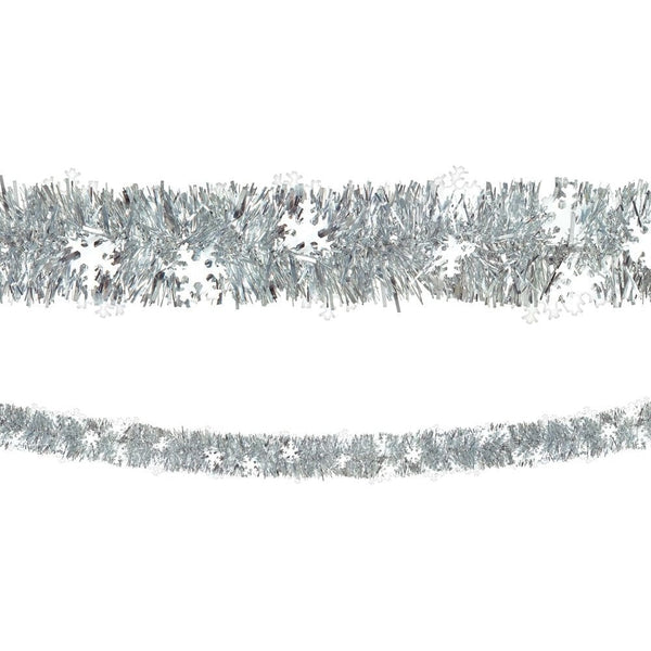 Snowflake Tinsel Boa Garland W/ Prismatic Snowflakes